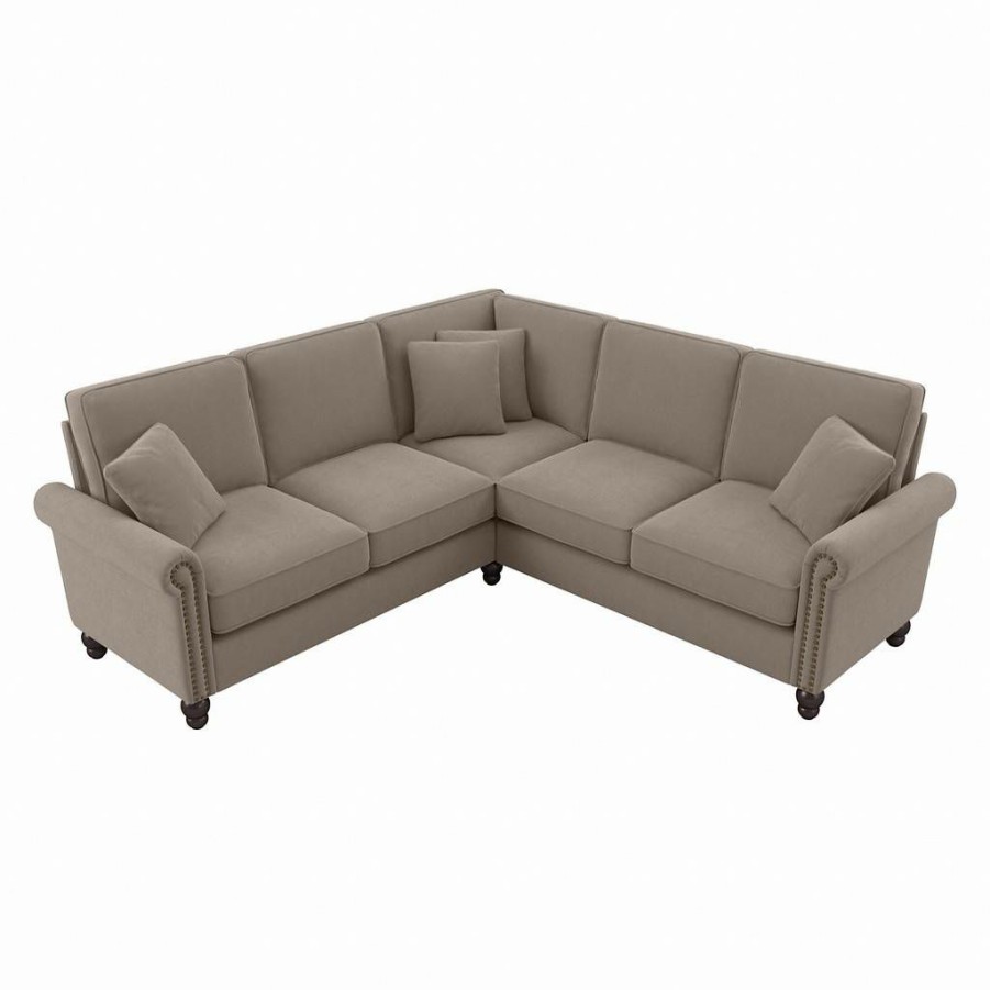 Living & Family Room Furniture * | Special Offers Bush Furniture Coventry 87W L Shaped Sectional Couch In Tan Microsuede Bush Furniture Cvy86Btnm-03K