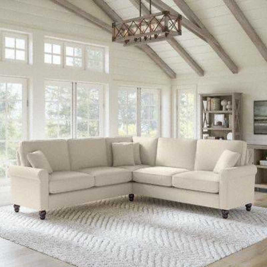 Living & Family Room Furniture * | Wholesale Bush Furniture Hudson 99W L Shaped Sectional Couch In Cream Herringbone Bush Furniture Hdy98Bcrh-03K