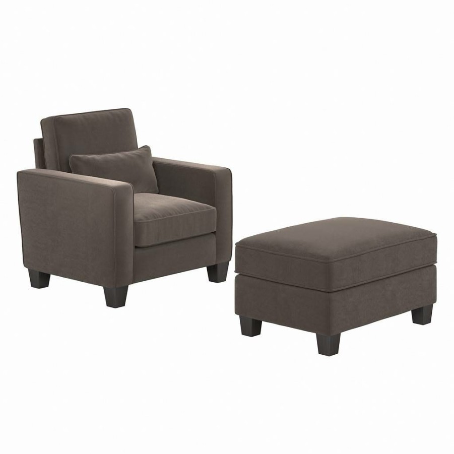 Living & Family Room Furniture * | Large Choice Stockton Accent Chair W/ Ottoman Set In Chocolate Brown Microsuede Bush Furniture Skt010Cbm