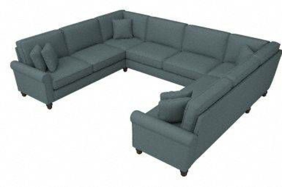 Living & Family Room Furniture * | Online Bush Furniture Hudson 125W U Shaped Sectional Couch In Turkish Blue Herringbone Bush Furniture Hdy123Btbh-03K