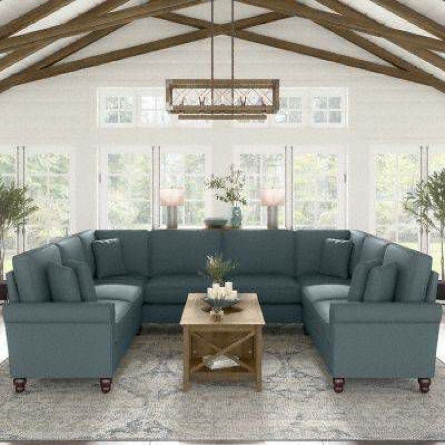 Living & Family Room Furniture * | Online Bush Furniture Hudson 125W U Shaped Sectional Couch In Turkish Blue Herringbone Bush Furniture Hdy123Btbh-03K