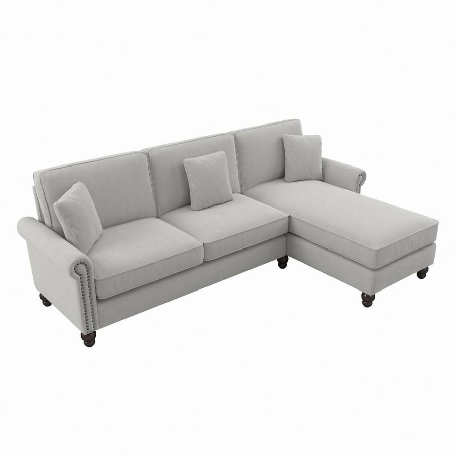 Living & Family Room Furniture * | Promotions Bush Furniture Coventry 102W Sectional Couch With Reversible Chaise Lounge In Light Gray Microsuede Bush Furniture Cvy102Blgm-03K