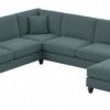 Living & Family Room Furniture * | Crazy Deals Bush Furniture Coventry 128W U Shaped Sectional Couch With Reversible Chaise Lounge In Turkish Blue Herringbone Bush Furniture Cvy127Btbh-03K