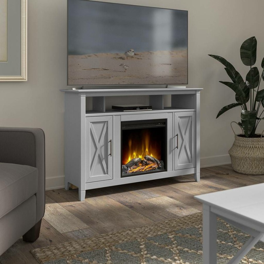 Living & Family Room Furniture * | Classical Bush Furniture Key West Tall Electric Fireplace Tv Stand For 55 Inch Tv In Cape Cod Gray Bush Furniture Kws064Cg