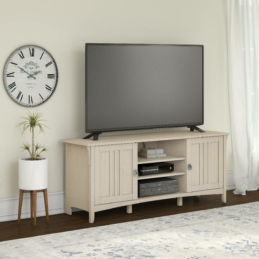 Living & Family Room Furniture * | Classical Bush Furniture Salinas 60W Tv Stand For 70 Inch Tv In Antique White Bush Furniture Sav160Aw-03