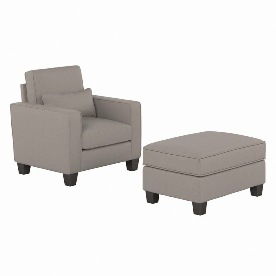 Living & Family Room Furniture * | Promotions Stockton Accent Chair W/ Ottoman Set In Beige Herringbone Bush Furniture Skt010Bgh