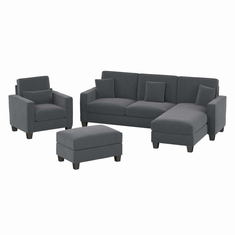 Living & Family Room Furniture * | Hot Selling Stockton 102W Sectional Couch W/ Reversible Chaise Lounge, Accent Chair & Ottoman In Dark Gray Microsuede Bush Furniture Skt021Dgm