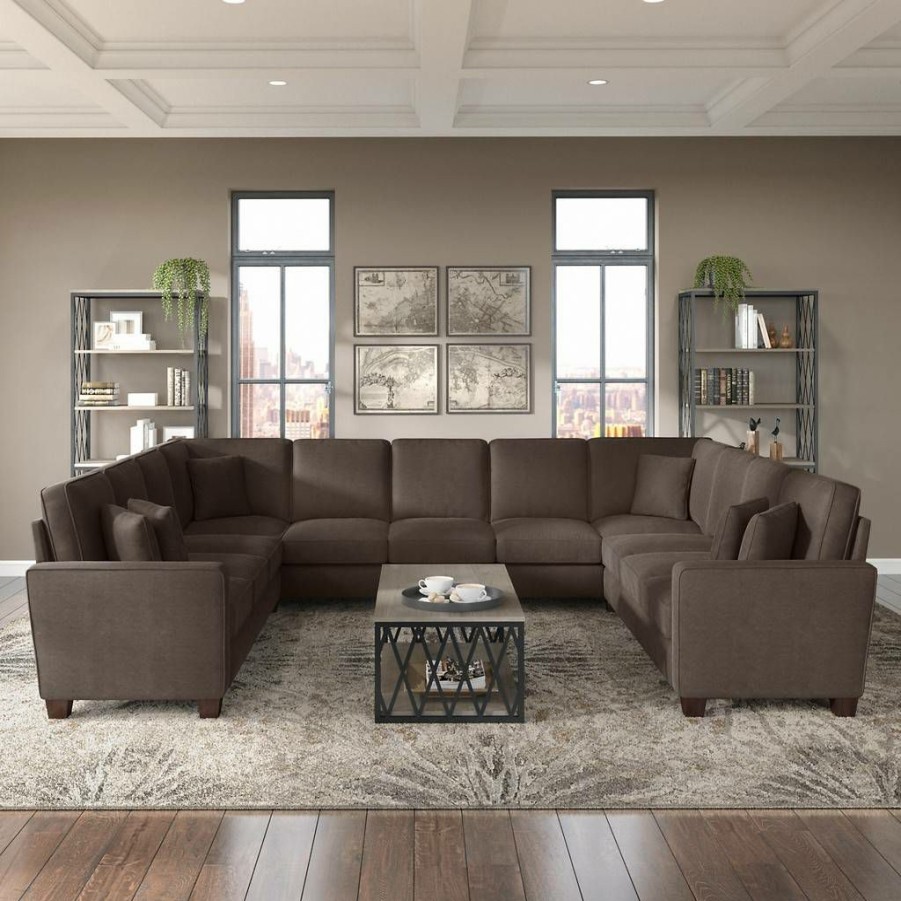 Living & Family Room Furniture * | Clearance Sale Bush Furniture Stockton 137W U Shaped Sectional Couch In Chocolate Brown Microsuede Bush Furniture Sny135Scbm-03K