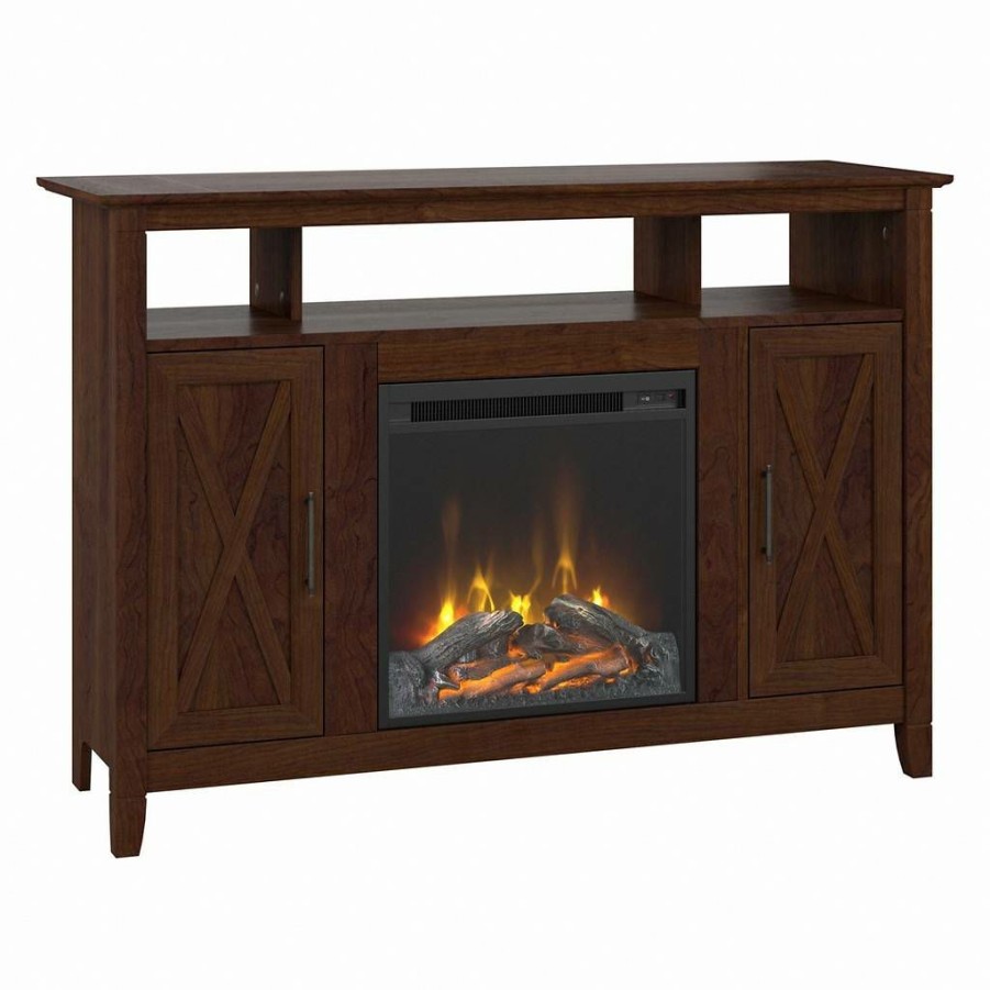 Living & Family Room Furniture * | Special Offers Bush Furniture Key West Tall Electric Fireplace Tv Stand For 55 Inch Tv In Bing Cherry Bush Furniture Kws064Bc