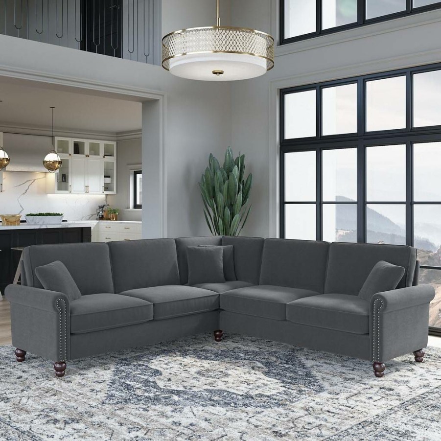 Living & Family Room Furniture * | Featured Bush Furniture Coventry 99W L Shaped Sectional Couch In Dark Gray Microsuede Bush Furniture Cvy98Bdgm-03K