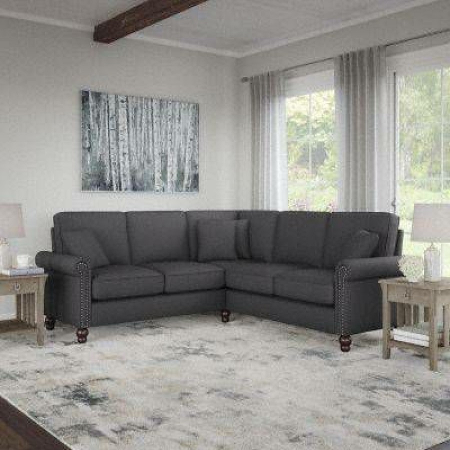 Living & Family Room Furniture * | With Discount Bush Furniture Coventry 87W L Shaped Sectional Couch In Charcoal Gray Herringbone Bush Furniture Cvy86Bcgh-03K