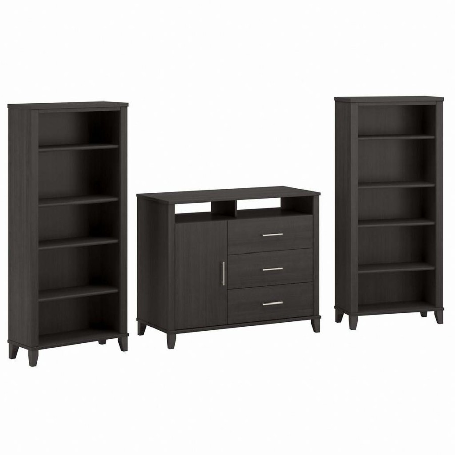 Living & Family Room Furniture * | Crazy Deals Bush Furniture Somerset Entertainment Center In Storm Gray Bush Furniture Set039Sg