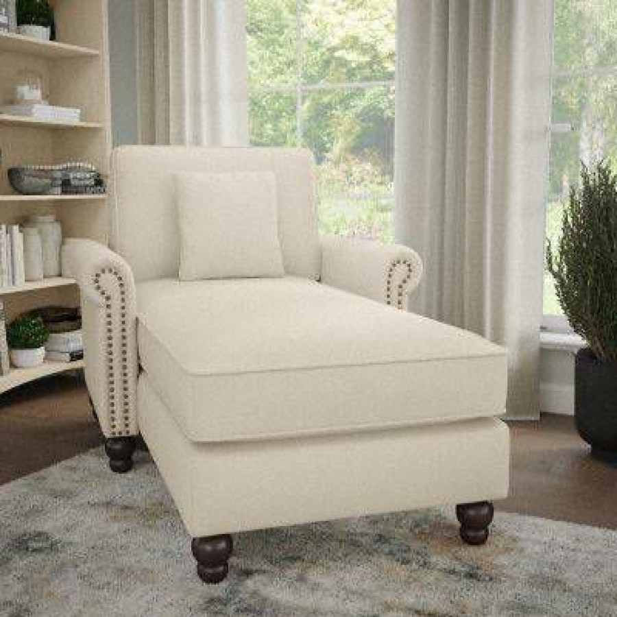 Living & Family Room Furniture * | Limited Edition Bush Furniture Coventry Chaise Lounge With Arms In Cream Herringbone Bush Furniture Cvm41Bcrh-03K