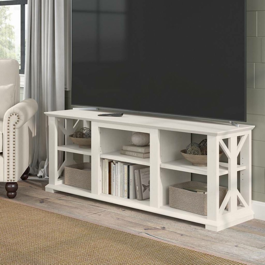 Living & Family Room Furniture * | Hot Sell Bush Furniture Homestead Farmhouse Tv Stand For 70 Inch Tv In Linen White Oak Bush Furniture Hov160Lw-03