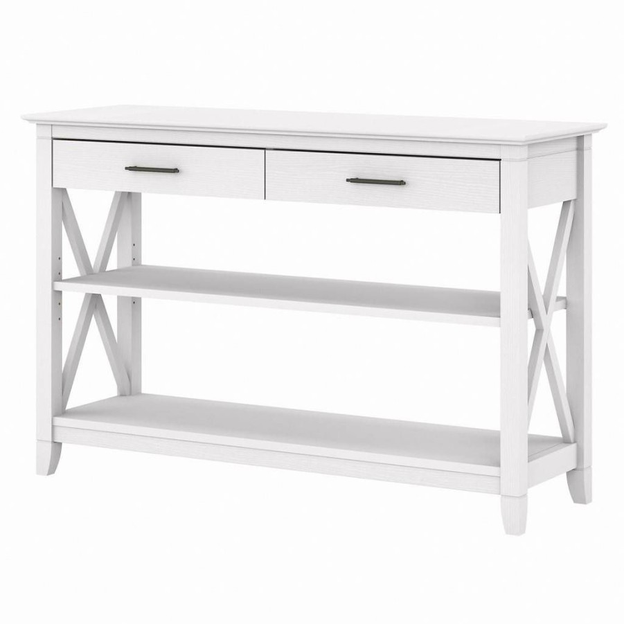 Living & Family Room Furniture * | Classical Key West Console Table With Drawers And Shelves In Pure White Oak Bush Furniture Kwt248Wt-03