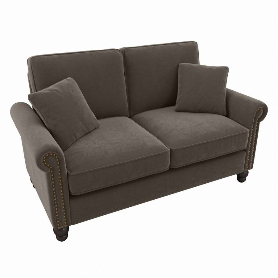 Living & Family Room Furniture * | Excellent Quality Bush Furniture Coventry 61W Loveseat In Chocolate Brown Microsuede Bush Furniture Cvj61Bcbm-03K