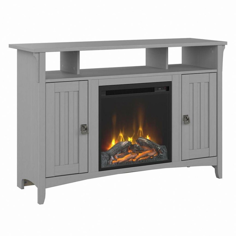 Living & Family Room Furniture * | Special Offers Bush Furniture Salinas Tall Electric Fireplace Tv Stand For 55 Inch Tv In Cape Cod Gray Bush Furniture Sal057Cg