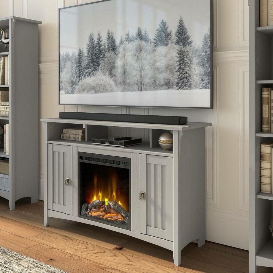 Living & Family Room Furniture * | Special Offers Bush Furniture Salinas Tall Electric Fireplace Tv Stand For 55 Inch Tv In Cape Cod Gray Bush Furniture Sal057Cg