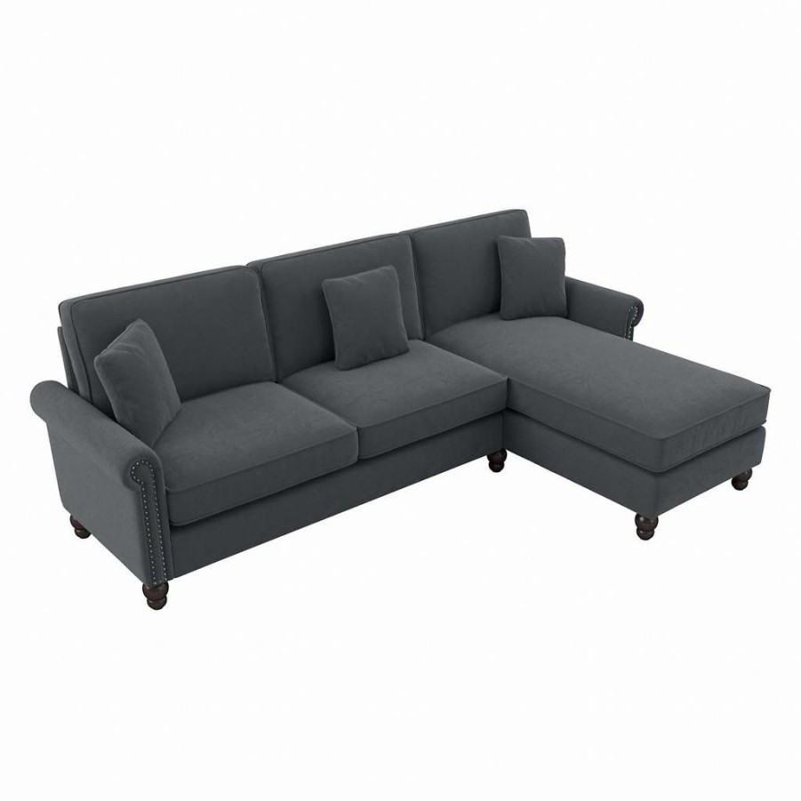 Living & Family Room Furniture * | Hot Sale Bush Furniture Coventry 102W Sectional Couch With Reversible Chaise Lounge In Dark Gray Microsuede Bush Furniture Cvy102Bdgm-03K