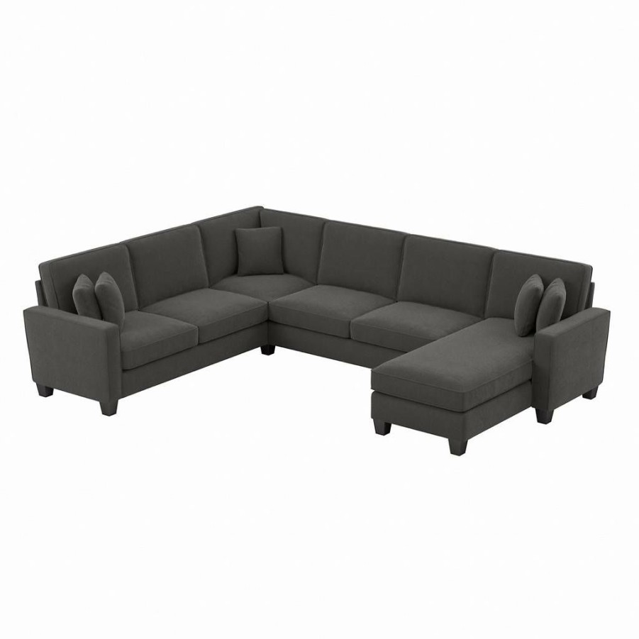 Living & Family Room Furniture * | Large Choice Bush Furniture Stockton 127W U Shaped Sectional Couch With Reversible Chaise Lounge In Charcoal Gray Herringbone Sny127Scgh-03K