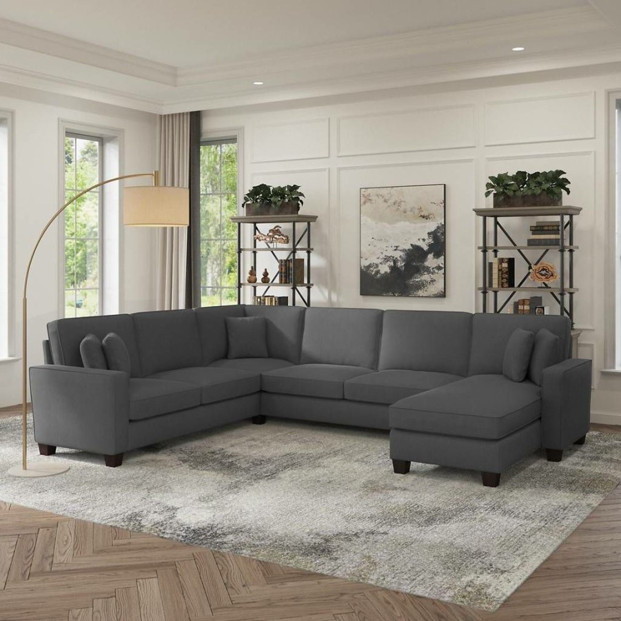 Living & Family Room Furniture * | Large Choice Bush Furniture Stockton 127W U Shaped Sectional Couch With Reversible Chaise Lounge In Charcoal Gray Herringbone Sny127Scgh-03K