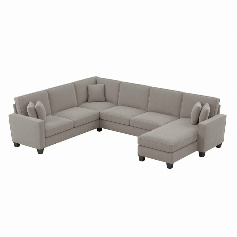 Living & Family Room Furniture * | Featured Bush Furniture Stockton 127W U Shaped Sectional Couch With Reversible Chaise Lounge In Beige Herringbone Sny127Sbgh-03K