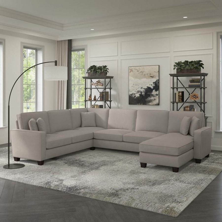 Living & Family Room Furniture * | Featured Bush Furniture Stockton 127W U Shaped Sectional Couch With Reversible Chaise Lounge In Beige Herringbone Sny127Sbgh-03K