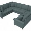 Living & Family Room Furniture * | Quick Delivery Bush Furniture Hudson 113W U Shaped Sectional Couch In Turkish Blue Herringbone Bush Furniture Hdy112Btbh-03K