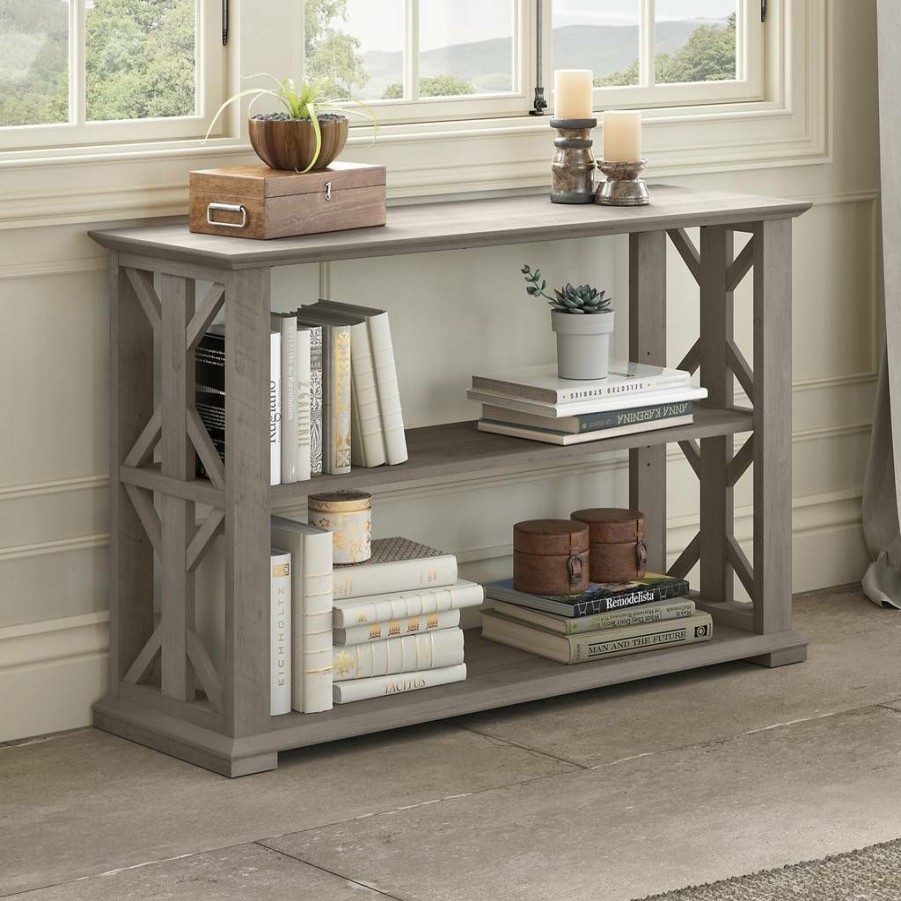 Living & Family Room Furniture * | Promotions Bush Furniture Homestead Console Table With Shelves In Driftwood Gray Bush Furniture Hot248Dg-03