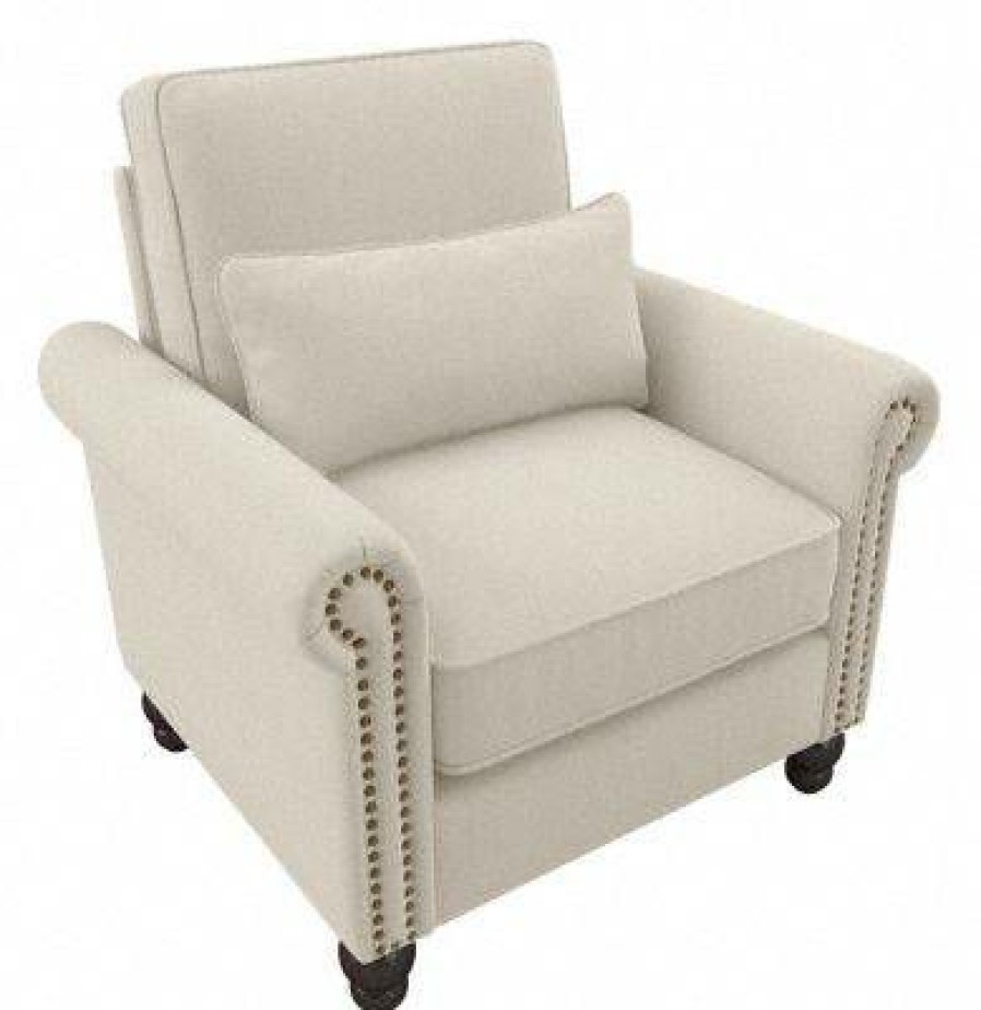 Living & Family Room Furniture * | Promotions Bush Furniture Coventry Accent Chair With Arms In Cream Herringbone Bush Furniture Cvk36Bcrh-03