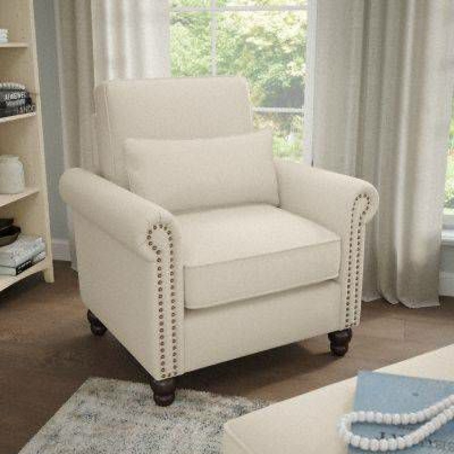 Living & Family Room Furniture * | Promotions Bush Furniture Coventry Accent Chair With Arms In Cream Herringbone Bush Furniture Cvk36Bcrh-03