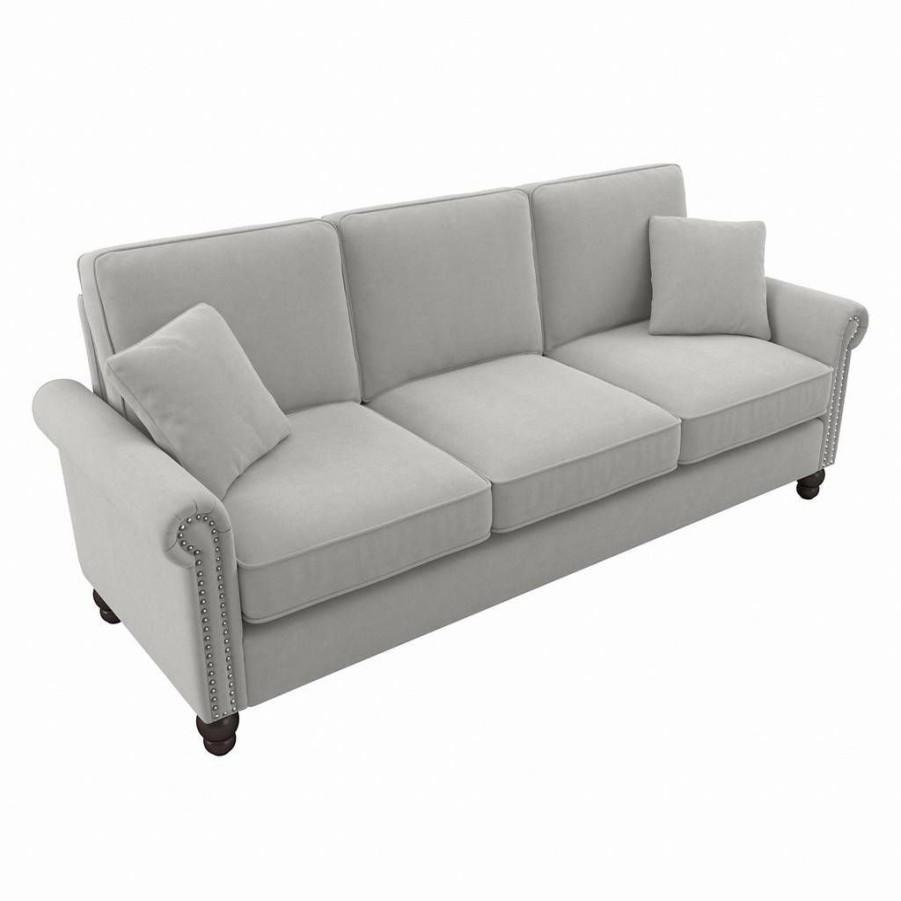 Living & Family Room Furniture * | Quick Expedition Bush Furniture Coventry 85W Sofa In Light Gray Microsuede Bush Furniture Cvj85Blgm-03K