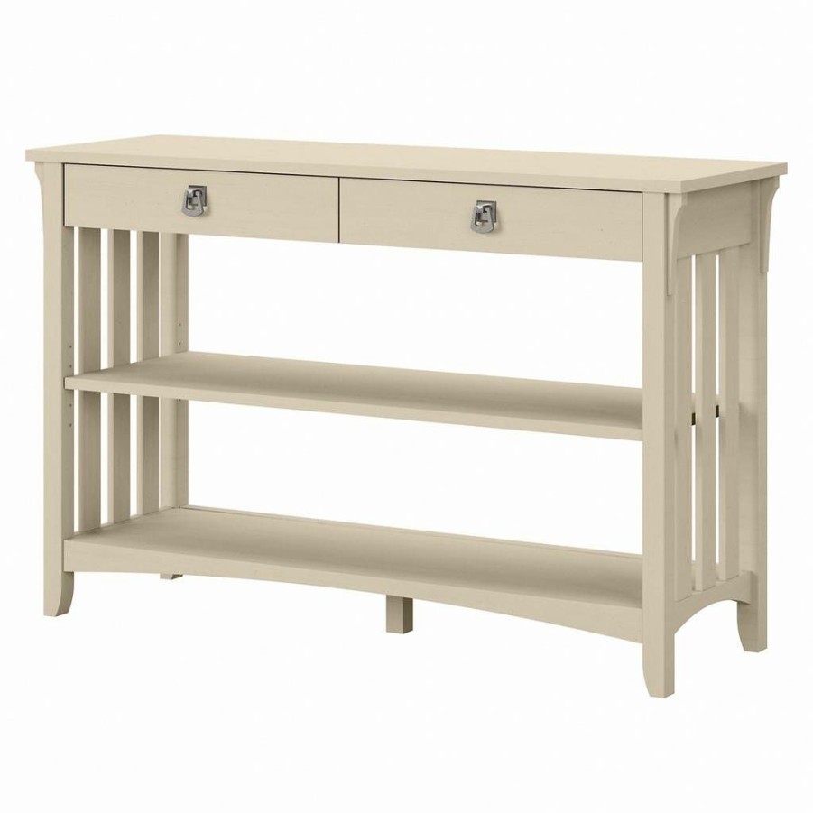 Living & Family Room Furniture * | Limit Offer Salinas Console Table With Drawers And Shelves In Antique White Bush Furniture Sat148Aw-03