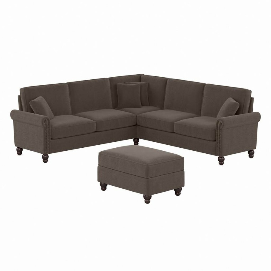 Living & Family Room Furniture * | Discounts Bush Furniture Coventry 99W L Shaped Sectional Couch With Ottoman In Chocolate Brown Microsuede Bush Furniture Cvn003Cbm