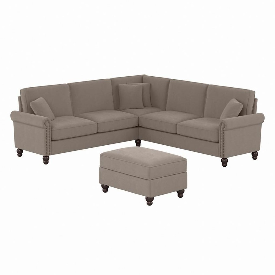 Living & Family Room Furniture * | Limit Offer Bush Furniture Coventry 99W L Shaped Sectional Couch With Ottoman In Tan Microsuede Bush Furniture Cvn003Tnm