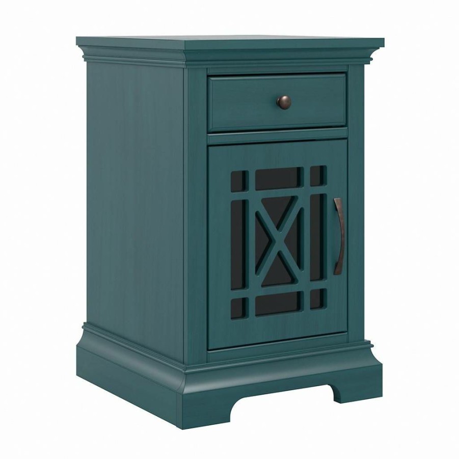 Living & Family Room Furniture * | Promotions Magnitude Small Side Table With Storage And Usb Ports In Heirloom Blue Assembled Bush Furniture Mgt117Hbsu