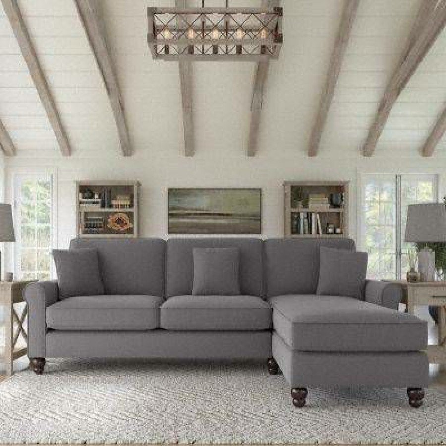 Living & Family Room Furniture * | Exclusive Design Bush Furniture Hudson 102W Sectional Couch With Reversible Chaise Lounge In French Gray Herringbone Bush Furniture Hdy102Bfgh-03K