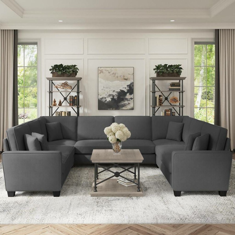 Living & Family Room Furniture * | Classical Bush Furniture Stockton 123W U Shaped Sectional Couch In Charcoal Gray Herringbone Sny123Scgh-03K