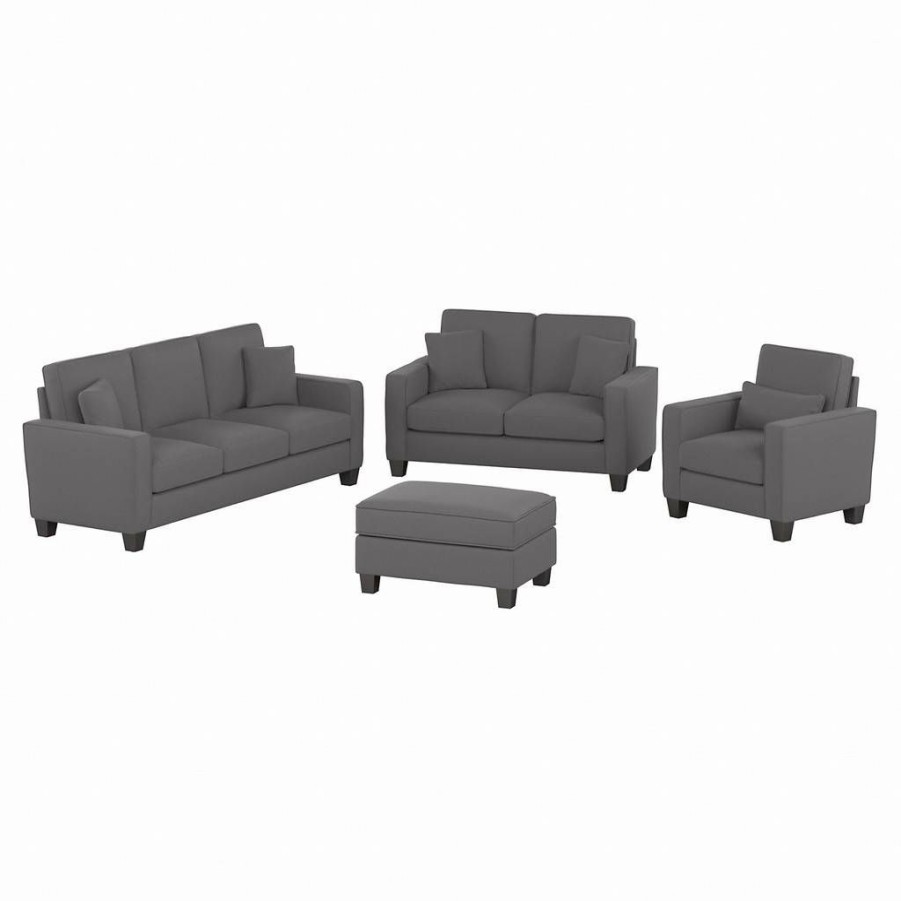 Living & Family Room Furniture * | Clearance Sale Stockton 85W Sofa W/ Loveseat, Accent Chair & Ottoman In Light French Gray Herringbone Bush Furniture Skt020Fgh