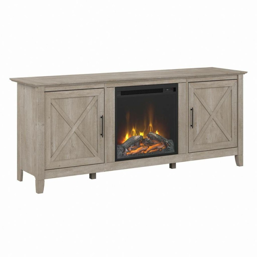 Living & Family Room Furniture * | Clearance Sale Bush Furniture Key West Electric Fireplace Tv Stand For 70 Inch Tv In Washed Gray Bush Furniture Kws063Wg