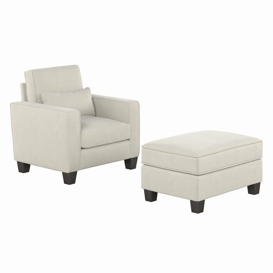 Living & Family Room Furniture * | Wholesale Stockton Accent Chair W/ Ottoman Set In Light Beige Microsuede Bush Furniture Skt010Lbm