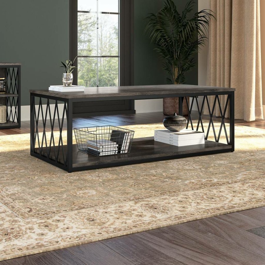 Living & Family Room Furniture * | Special Offers Kathy Ireland Home By Bush Furniture City Park Industrial Coffee Table In Dark Gray Hickory Bush Furniture Cpt248Gh-03