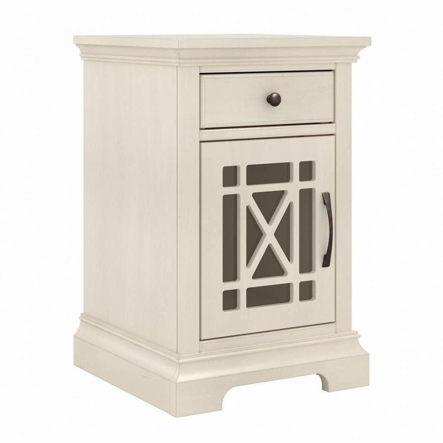 Living & Family Room Furniture * | Quick Expedition Magnitude Small Side Table With Storage And Usb Ports In Heirloom White Assembled Bush Furniture Mgt117Hwsu