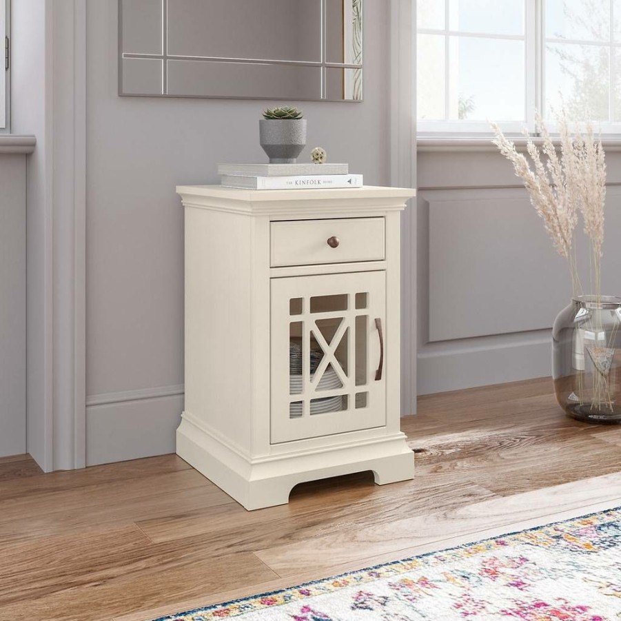 Living & Family Room Furniture * | Quick Expedition Magnitude Small Side Table With Storage And Usb Ports In Heirloom White Assembled Bush Furniture Mgt117Hwsu