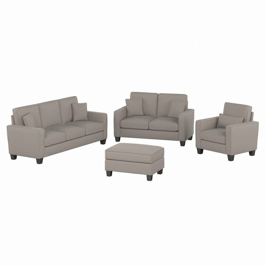 Living & Family Room Furniture * | Limit Offer Stockton 85W Sofa W/ Loveseat, Accent Chair & Ottoman In Beige Herringbone Bush Furniture Skt020Bgh