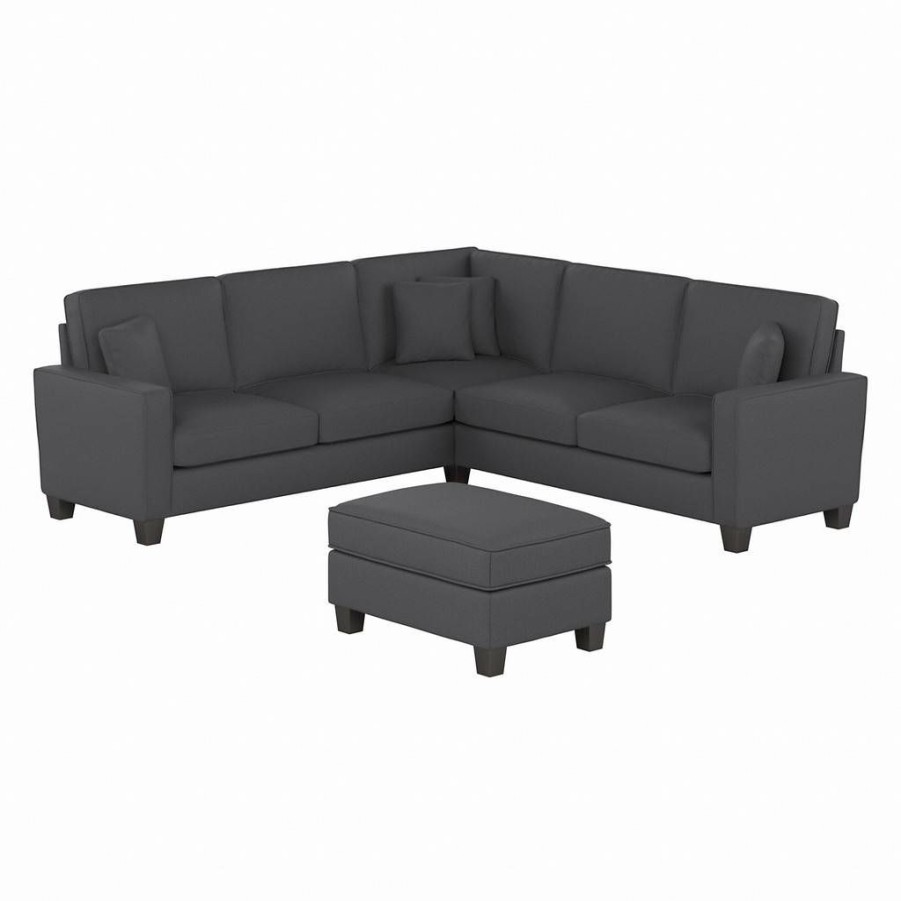 Living & Family Room Furniture * | Best Price Stockton 99W L Shaped Sectional Couch W/ Ottoman In Charcoal Gray Herringbone Bush Furniture Skt003Cgh