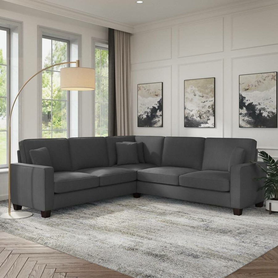 Living & Family Room Furniture * | Clearance Sale Bush Furniture Stockton 98W L Shaped Sectional Couch In Charcoal Gray Herringbone Sny98Scgh-03K