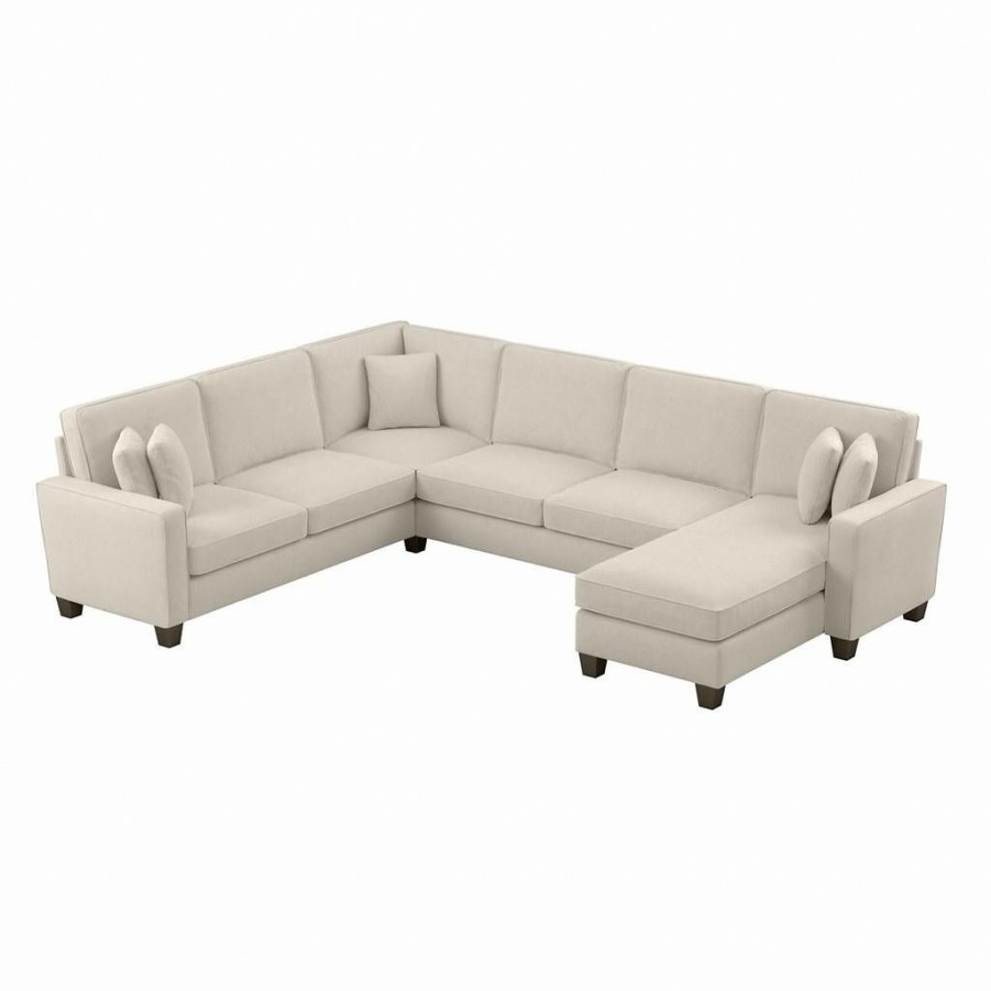 Living & Family Room Furniture * | Best Price Bush Furniture Stockton 127W U Shaped Sectional Couch With Reversible Chaise Lounge In Cream Herringbone Sny127Scrh-03K