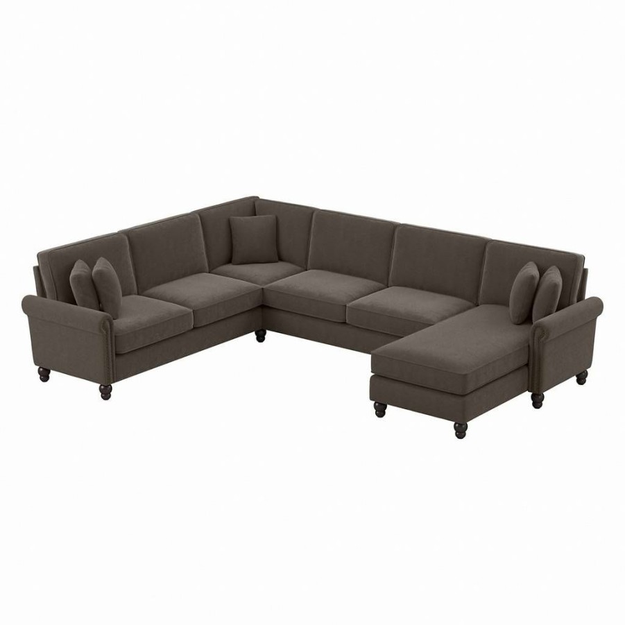 Living & Family Room Furniture * | Crazy Deals Bush Furniture Coventry 128W U Shaped Sectional Couch With Reversible Chaise Lounge In Chocolate Brown Microsuede Bush Furniture Cvy127Bcbm-03K