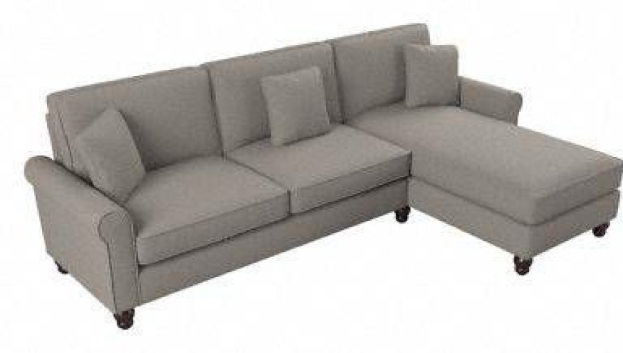 Living & Family Room Furniture * | Special Offers Bush Furniture Hudson 102W Sectional Couch With Reversible Chaise Lounge In Beige Herringbone Bush Furniture Hdy102Bbgh-03K